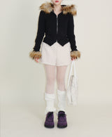 デッカウルフジョットフード付きファーニットジップアップジャケット (Wool Jacket)