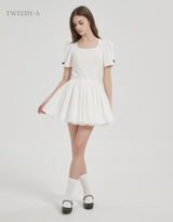 Lacey cotton shirring wrap mini skirt white