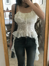 Lace Frill Two-Way Built-In Bra Sleeveless Top