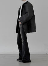 High-neck quilted adjust wool half coat