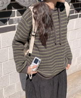 Milk Stripe Dangara Striped Hooded Knitwear