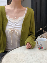 レース リボン シャーリング レイヤード スリーブレス (3color)