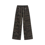 ジップドローストリングルーズストレートカジュアルパンツ