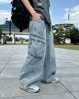 Logan Denim Cargo Pants(Light Blue)