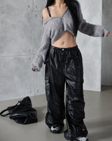 leather cargo string jogger wide pants