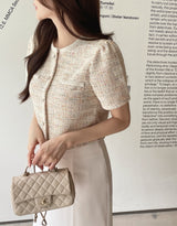 Vezn Color Matching Tweed Short Sleeve Jacket