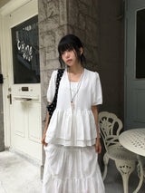 Pombo Tiered Frill Over Fit Short Sleeve Puff Blouse