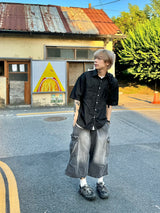 Salt washing cargo bermuda denim pants 3C