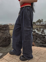 [U-DENIM/Planning Products] サマーピンタックワイドカーゴデニムパンツ
