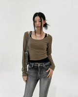 [U-BASIC] Lend off U-neck basic crop long sleeves