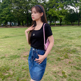 スクエアネッククロップハーフTシャツ [BLACK]