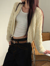 [CROP ITEM] Fur hair knit cardigan(3color)
