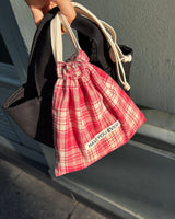 Pattern string pouch - red check , S size