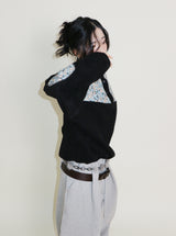 Femme Flower Pattern Quilted Fleece Long Sleeve T-Shirt (Button Detail)