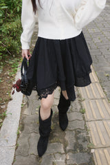 Deep cotton lace unbalanced midi skirt