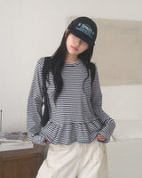 ゲッティストライプフリルレイヤード長袖Tシャツ