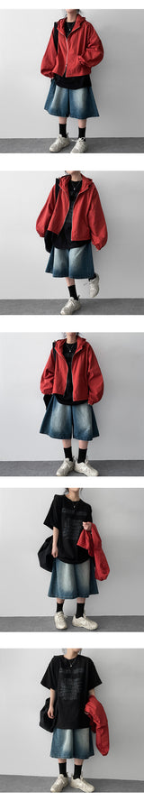 A.D washing side pintuck over wide denim shorts
