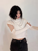 ハーフネックカットアウトTシャツ アイボリー