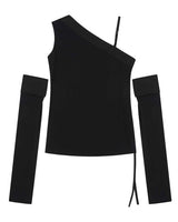 デタッチャブルスリーブワンショルダートップ _ BLACK