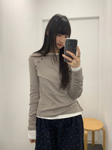 カニットダイアゴナルボタンラウンド長袖Tシャツ