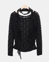 Diven Flower Pattern Sheer Lace Blouse Set