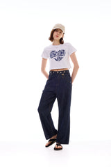 HEART SLOGAN CROP T-SHIRT / BLUE