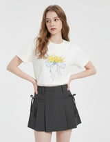 キャノーラブルームチェックリボンTシャツ アイボリー