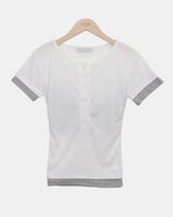 ヒューロン コントラストボタン 半袖Tシャツ