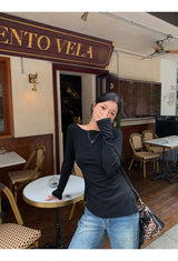 Black bag see-through pad bow long-sleeved shirt