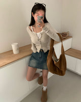 [BELLIDE MADE] Round Rib Slim Fit Cardigan