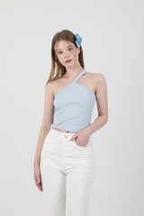Unbalance Halter Neck Slit Sleeveless Sky Blue