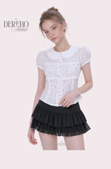 Peter Pan Floral Short-Sleeve Blouse 