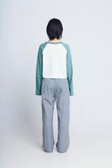 オープンアームホールハートラグラン ½Tシャツ (green/ivory)