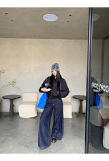 Black beads wool collar short padded coat