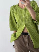 Pleddy Cotton Knit Short Sleeve Cardigan (4color)