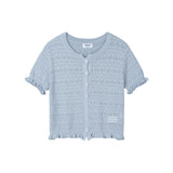 クロシェ ショートスリーブド ニット カーディガン (LIGHT BLUE)