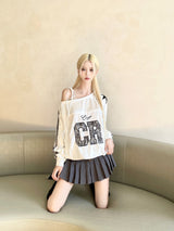 1385. CR one shoulder track line sweatshirt (2color)