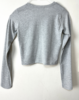 BASIC BOW-DETAIL SEMI-CROPPED STRETCH ROUND U-NECK LONG-SLEEVE TEE
