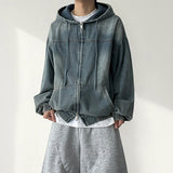 OTI Washing Incision Denim Boxy Fit Two Way Hooded Zip-Up