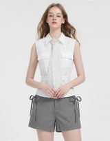 セリーヌドットスカーフリネンスリーブレスブラウス White