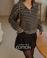 Bell Stripe Semi Zip-Up Knitwear