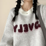 Mona Lovely Lettering Embroidery Loose Fit Round Knit