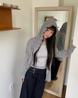 Juring frill checkered hooded long-sleeve shirt