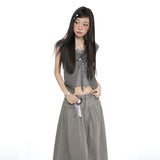Lace-Up Plaid Faux Two-Piece Top