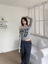 Rush Star Off-Shoulder Print Long-Sleeve Tee (4 Colors)