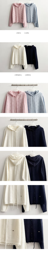 Flow Flower Punched Hooded Knitted Cardigan