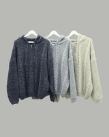 Noel Knit Hoodie Half Zip Up (Beige)