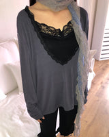 テンバー Vネック レース ロングスリーブ Tシャツ