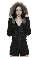 Cross Studded Hood Zip-Up