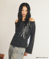 WASHED CUT OUT PRESENT OFF SHOULDER TEE